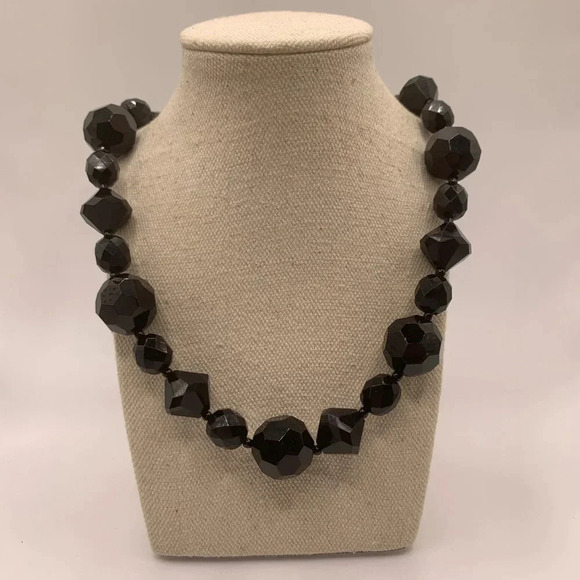 #66 Black faceted glass beads chunky  necklace 18” - Picture 1 of 6